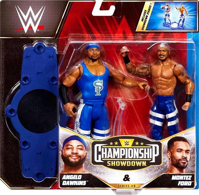 Mattel WWE Championship Showdown 2-Pack Action Figures & Accessory, Series #8 Angelo Dawkins vs Montez Ford Collectible Set, 6-inch