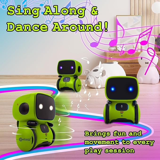 Contixo R1 Kids Robot Toy, Green Interactive Smart Robots With Voice Control Talking Dancing Learning Touch Sensor Compact Educational Portable Toy For Boys Girls Toddlers 3-8 Years Old Birthday Gifts
