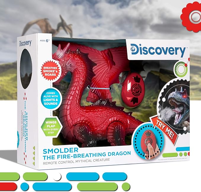 Discovery Fire-Breathing RC Dragon with Smoke Breath, Walking, Wing Flapping, Realistic Roaring Sounds| Light-Up Large Dinosaur Toy| Remote Control Robot Dino Mythical Creature| Kids Boys Gift| Age 6+