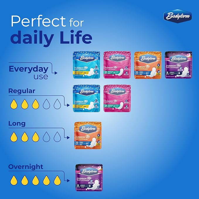 Bodyform Maxi - Value Sanitary Napkins, Cushion Soft Always Comfortable and Ultra-Absorbent (Regular Wings, 288 Count (24 Packs of 12 Counts))