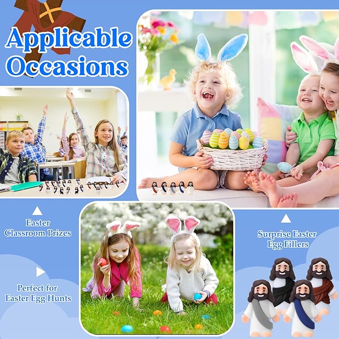 Bememo 300 Pcs Little Jesus Figures Bulk Original Design Mini Pocket Jesus Toys Rubber Figurine to Hide and Seek Religious Party Favors Sunday School Craft Baptism Gifts(Retro Color)