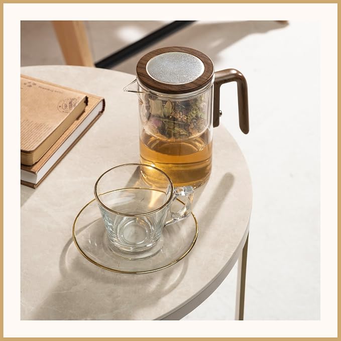 Enchanti Tea Pot - Modern Glass Infuser Teapot - Water Separation Magic Teapot with Heat-Resistant Handle - Elegant Gift Box & Writable Card - Perfect for Loose Leaf Tea - 600 ML (20oz)