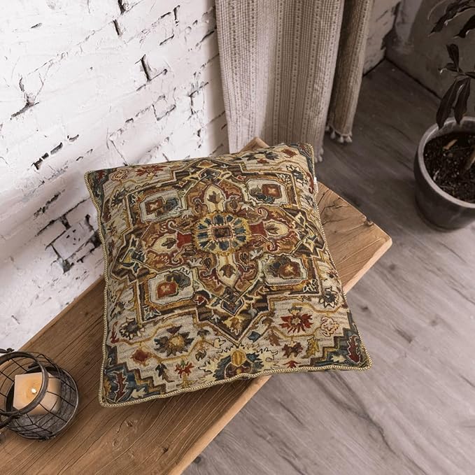 Terracotta Gold Vintage Velvet Pillow Covers 16x16 Inch Tan Brown Khaki Bohemian Tapestry Carpet Throw Pillows for Couch Soft Cushion Covers Pillowcase Aztec Boho Rug Pillow Cases for Bed Living Room