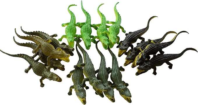 SENSORY4U Crocodile Toys – 16 pcs 6" Alligator Action Figures, Crocodile Hunter Toy, Animal Figures for Party Favors, Gifts, Prizes & Giveaways – Assorted Colors