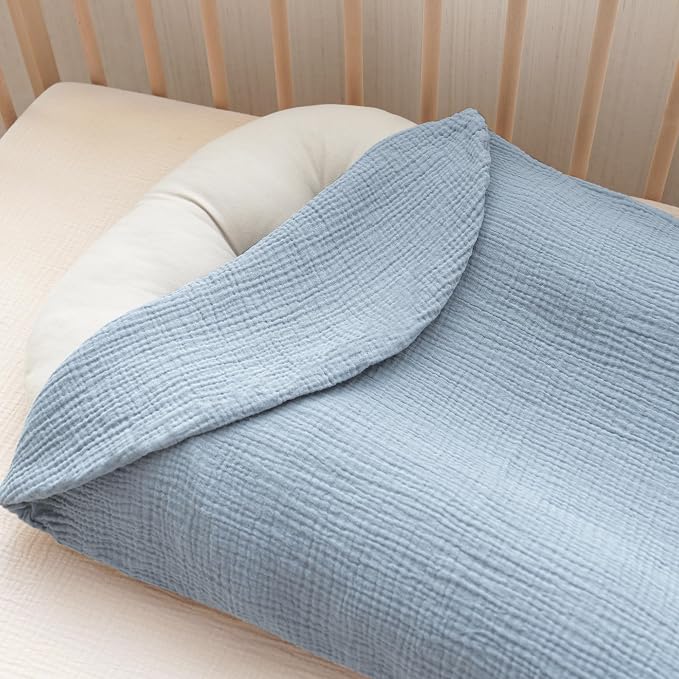 Konssy Muslin Baby Lounger Cover 2 Pack, 100% Cotton Newborn Lounger Cover, Soft and Breathable Baby Nest Slipcover for Boys Girls (Star,Blue)