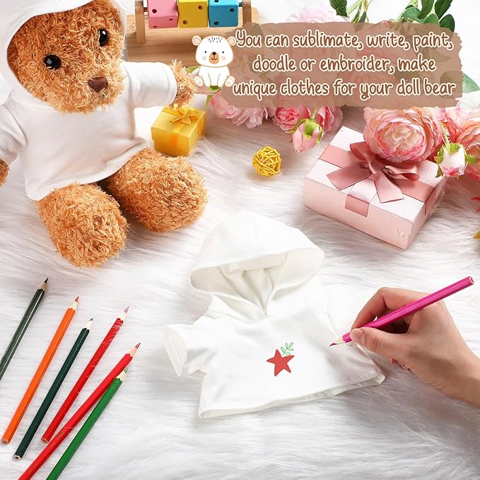 12 Pcs 8-12 Inch Stffed Bear Shirt Hoodies Bulk Blank Plush Animal Doll Clothes Tshirt for Sulimate DIY Stuffed Doll Outfit