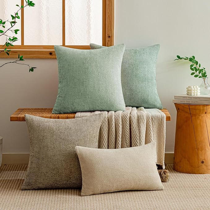 a moment Light Green Chenille Throw Pillow Covers 12x20 Inch Pack of 2 Modern Decorative Throw Pillow Covers Farmhouse Cross Covers Home Decor for Sofa Living Room Spring