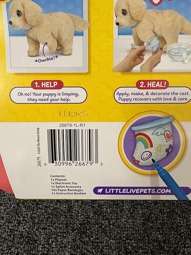 Little Live Pets Ouchies Cooper The Retriever Puppy, 50+ Sounds, Limping to Walking Puppy Toy with Vet Carrier, Interactive Toy Dog for Kids Ages 5+