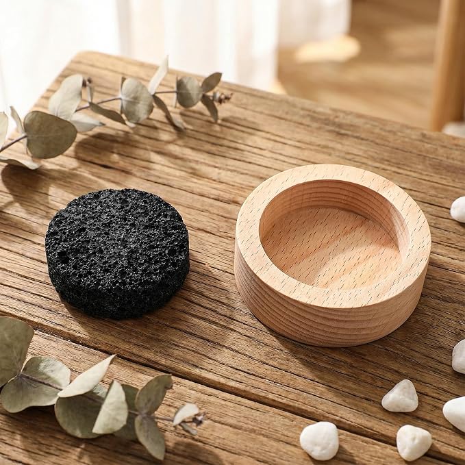 Amabro Small Lava Rock Diffuser, Passive Essential Oil Diffuser with Natural Beechwood Base for Sauna Room Desk Office Car Small Spaces