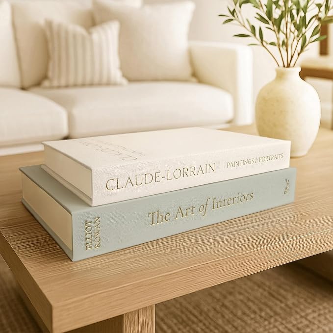 Vine Creations Decorative Books - Set of 2 Linen Hardcover Boxes with Storage - Aesthetic Fake Books for Decoration for Home, Shelf, Bookshelf Decor, Coffee Table Decor, as Storage or Keepsake Box
