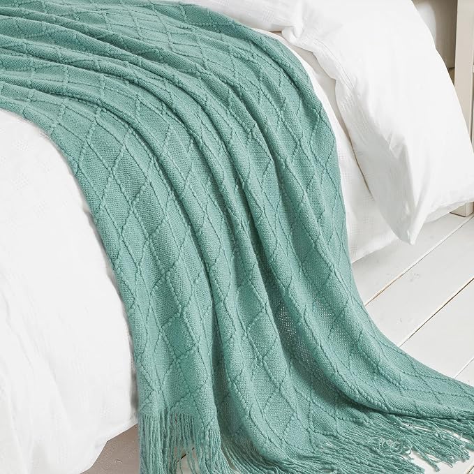 BOURINA Dark Cyan Throw Blanket 50x60 Inch Knitted Soft Throw Sofa Blanket | Knitted Throw Blanket 50x60 Inches, Soft Lightweight Boho Weave Throw Decorative Couch Blanket for Living Room Bedroom Chair