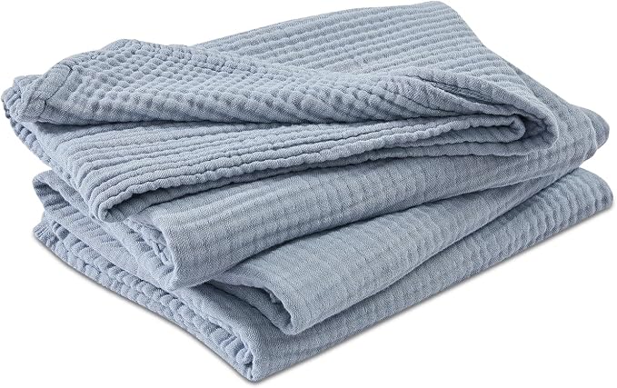 EMME Cotton Muslin Twin XL Blanket Breathable Gauze Soft Lightweight Blankets Adults Gifts for Women (Heather Dusty Blue, 66"x90")