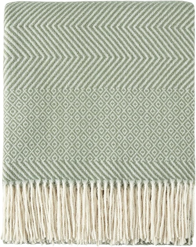 CREVENT 50"X60" Farmhouse Breathable Soft and Warm Classic Throw Blanket for Sofa Couch Bed, Faux Cashmere Home Decoration Throw with Tassles (Green)