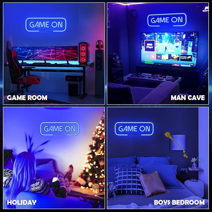 Kavaas Gaming Neon Sign, Game On Neon Sign for Game Room Decor - LED Game Neon Sign for Teen Boy Room Decor, Gamer Wall Decor - Best Gamer Gifts for Boys, Kids (Blue)