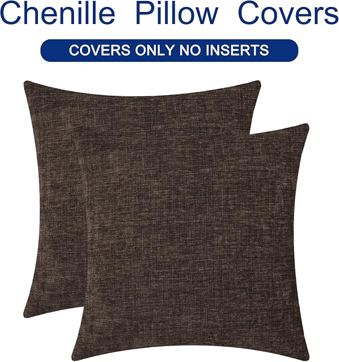 CaliTime Decorative Couch Throw Pillow Covers 26 X 26 Inches Coffee | Pack of 2, Cozy Chenille Cushion Cases for Sofa Bed Living Room Farmhouse Home