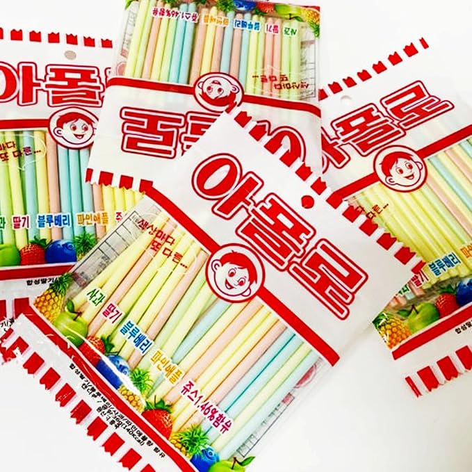 Sookwang Apollo K-Snack Korean Straw Candy – Assorted Flavors: Strawberry, Blueberry, Apple, Pineapple – Twist & Squeeze Roll-On Style Treats, Retro-Style Squeezable Candy_6.34oz / 180g (10gx18ea)