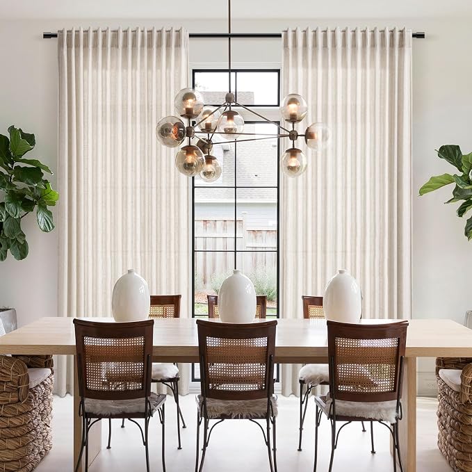 Nanspring Beige Semi Sheer Linen Curtains 90 Inches Long for Living Room 2 Panels Set Back Tab Rod Pocket Linen Tall Vertical Curtains Light Filter Privacy Curtain Drapes for Bedroom Aesthetic 60x90