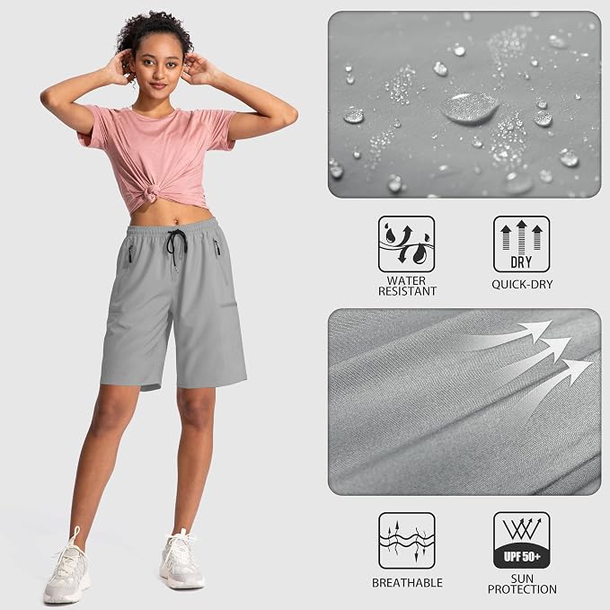 SANTINY Women's 5''/ 7''/9'' Hiking Cargo Shorts Quick Dry Lightweight Summer Shorts for Women Athletic Golf Zipper Pockets