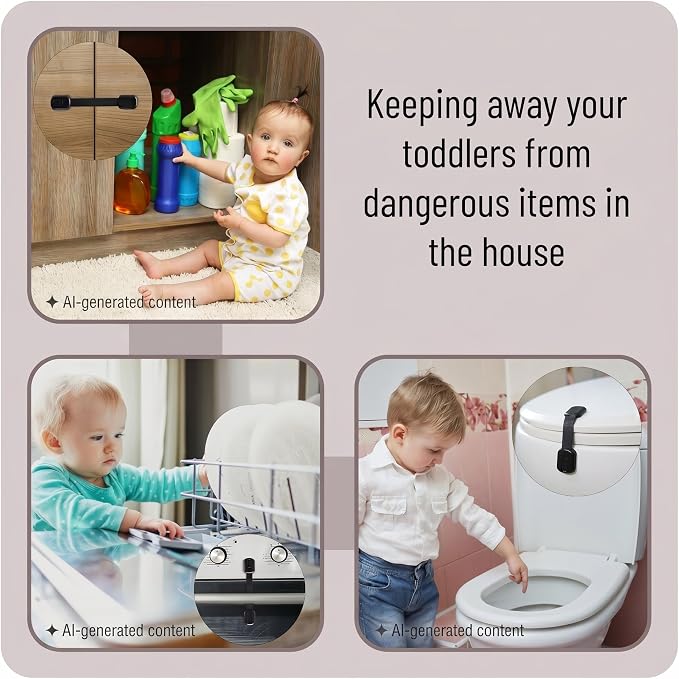 Bates- Child Safety Strap Locks, 16 Pack, Black, Baby Cabinet Locks with Adjustable Strap Length