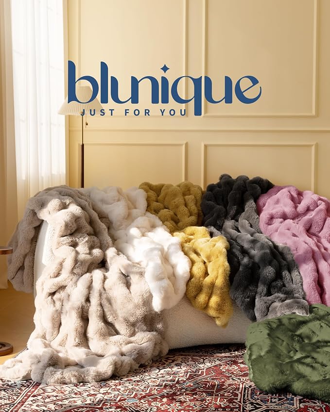 Ultra Soft Cozy Faux Fur Throw Blanket, Fuzzy Plush Thick Bubble Blanket, Oversize Luxury Fluffy Blanket for Couch, Bed, and Living Room, 60x80 Inches, Pink
