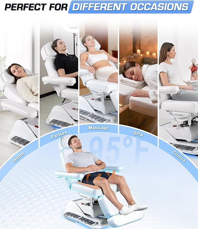 Fully Electric Massage Table with Heated Seat, 4 x 200W Motors Professional Lift Chair for Estheticians, Multi-Layer Premium Materials for Spa, Wellness Center, Home Use