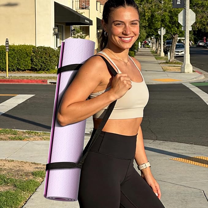 10mm0.4"TPE Yoga Mat Thick Wide Large for Home Workout Carrying Strap | Non Slip Exercise Mats Cushioned Joint-Friendly Stable,76"x28"Extra long Tapis Entrainement Au Sol Fitness,Pilates Gym Travel