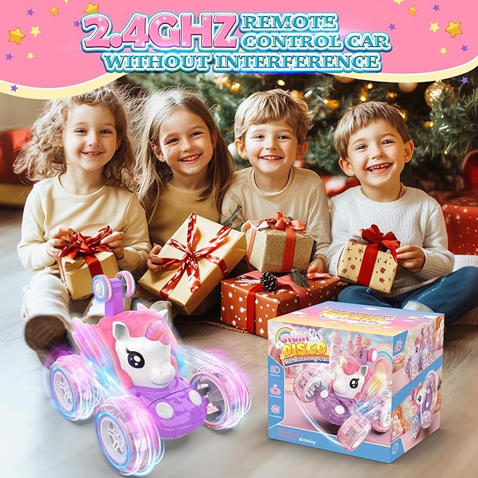Remote Control Car Stunt RC Cars 360° Rotating with 2.4GHz Rechargeable Wheel Lights Toys Car Gift for Boys Girls 3 4 5 6 7 8 9 10 11 12 (Pink)