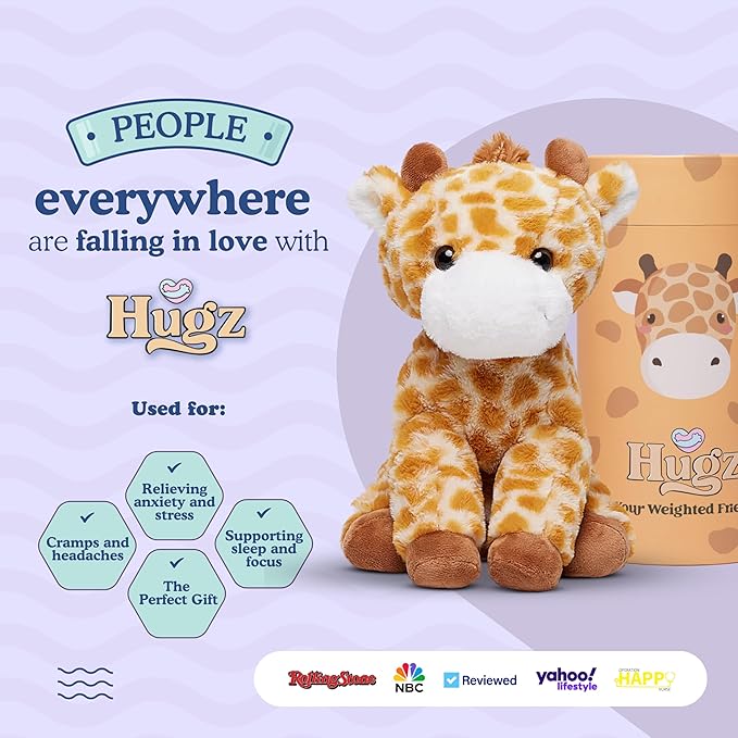 Hugz Official Moose The Giraffe – Premium Weighted Stuffed Plushie 3.8 lb for Adults & Kids – Microwavable Stuffed Animal – Heatable & Coolable – Super Soft Fur – Gift Ready Tube Packaging