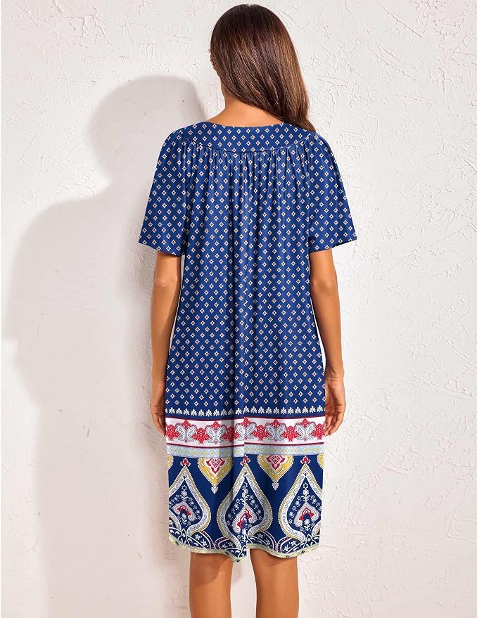 Ekouaer Womens House Dress Floral Print Nightgown with Pockets Mumu Dress