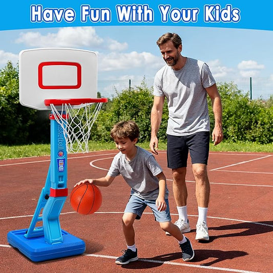 Toddler Basketball Hoop Indoor Outdoor - Height Adjustable 27.6-54 Inches (5 Slots), Kids Basketball Hoop with 4 Inflatable Balls & Pump, Safe Toddler Toys for 1-6 Year Old Boys Girls