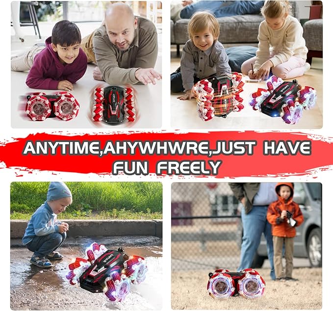 YEMIAI Gesture Sensing RC Stunt Car, 2.4 Ghz 4WD Remote Control Cars, Cool Lighting and Music, Double-Sided Rotating Off-Road Vehicle 360° Flipping Car, Present for Boys and Girls Aged 6-12