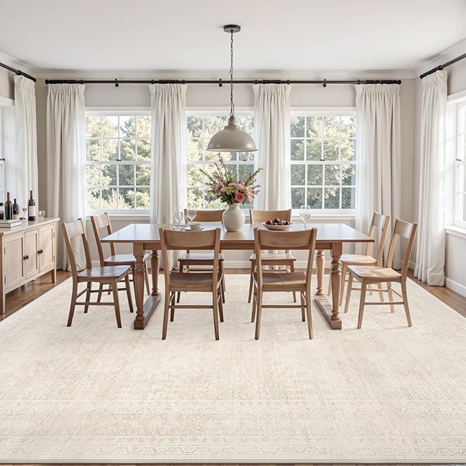 4x6 Area Rugs for Living Room: Vintage Boho Neutral Washable Rug Indoor Soft Large Area Rug Carpet for Bedroom Nursery Farmhouse Dining Room Office Floor Non-Slip Low Pile Under Table Rug Beige