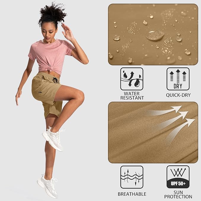 SANTINY Women's 5''/ 7''/9'' Hiking Cargo Shorts Quick Dry Lightweight Summer Shorts for Women Athletic Golf Zipper Pockets