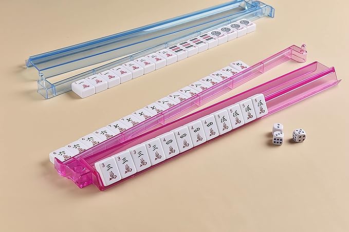 American Mahjong Game Set - Pearl Gray Quilted Soft Bag - 166 White Engraved Tiles, 4 All-in-One Rack/Pushers Complete Western Mah-Jongg, Maj Jongg, Ma Jong Set