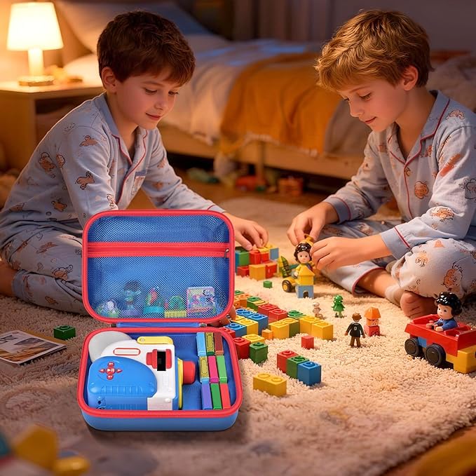Case Compatible with Little Tikes Story Dream Machine Starter Set, Toys Storage Bag with 5 DIY Embroidery Patches, Organizer for Projector Storytime Books and Audio Character- Blue Letters (Box Only)