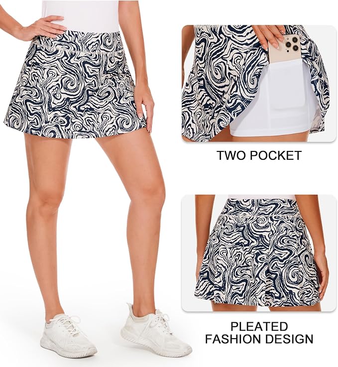 Stelle Women Tennis Skirt High Waisted Athletic Golf Skorts with Pockets | Tummy Control, Built-In Shorts, Deep Pockets, Pleated, Breathable, Lightweight, Tennis, Golf, Pickleball, Running, Workout