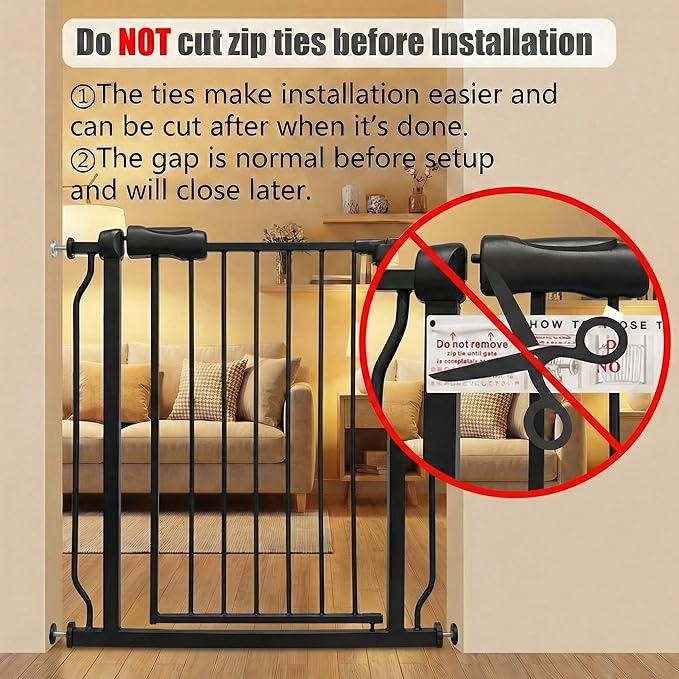 29-34 Inch Baby & Pet Gate - Black Metal, Pressure Mounted, Walk Through Safety Gate for Narrow Stairs & Doorways