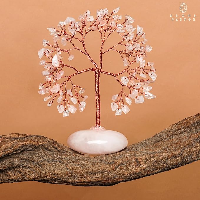 Rose Quartz Crystal Tree of Life Birthday Gifts for Women Mom Sister Friends, Feng Shui Chakra Tree for Positive Energy, Good Luck, Money, Reiki Healing, Aesthetic Home Office Desk Room Table Decor