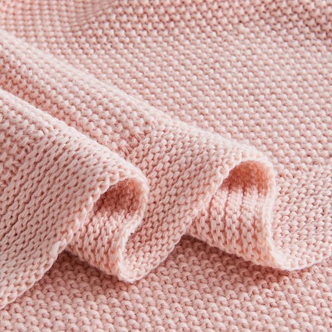 CozeCube Pink Seed Stitch Throw Blanket 50"x60", Farmhouse Decor | Blanket for Couch, Soft Cozy Cable Knit Throw for Bed Sofa Living Room, Lightweight Warm Decorative Christmas Blanket