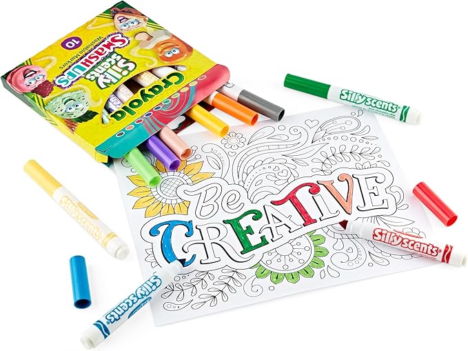 Crayola Silly Scents Slim Scented Washable Markers, Broad Point, Assorted Colors, Pack of 10 Markers, Mint,Red