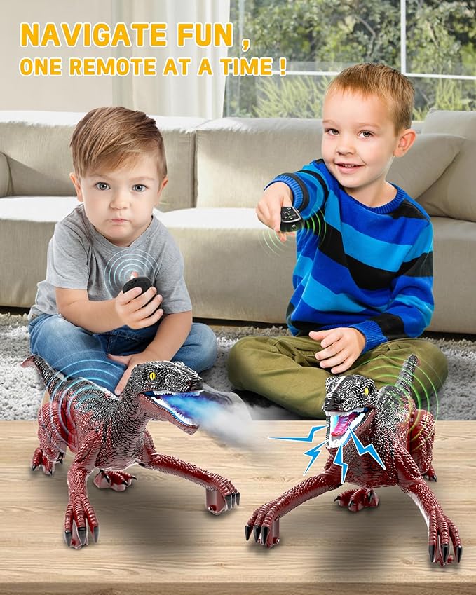 Eulogia Dinosaur Toy, RC Dinosaur Car with 2-in-1 Remote, Gesture-Sensing Forward Backward Dino, Features Spray & Sounds & Lights, One-Key Demo Car, 4-12 Boys Grils Gift for Birthday Christmas Party