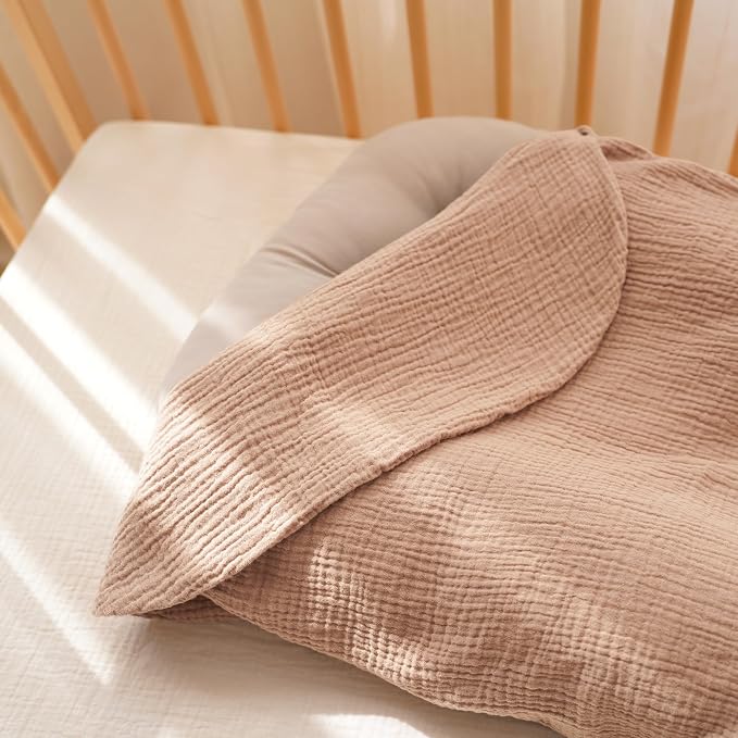 Konssy Muslin Baby Lounger Cover 2 Pack, 100% Cotton Newborn Lounger Cover, Soft and Breathable Baby Nest Slipcover for Boys Girls (Peach, Flowers)