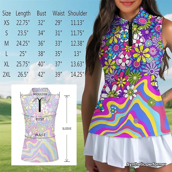 POLERO Golf Tank Top Women Golf Shirts and Visor Hat Collared Racerback Tennis Shirt Set Quarter Zip