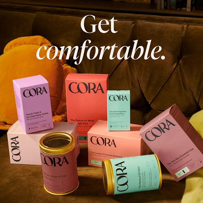 Cora Organic Feminine Care | 72 Long Ultra Thin No Wings Liners and 72 Regular No Wings Liners | Ultra-Absorbent, Unscented, Natural, Non-Toxic | Bundle Pack
