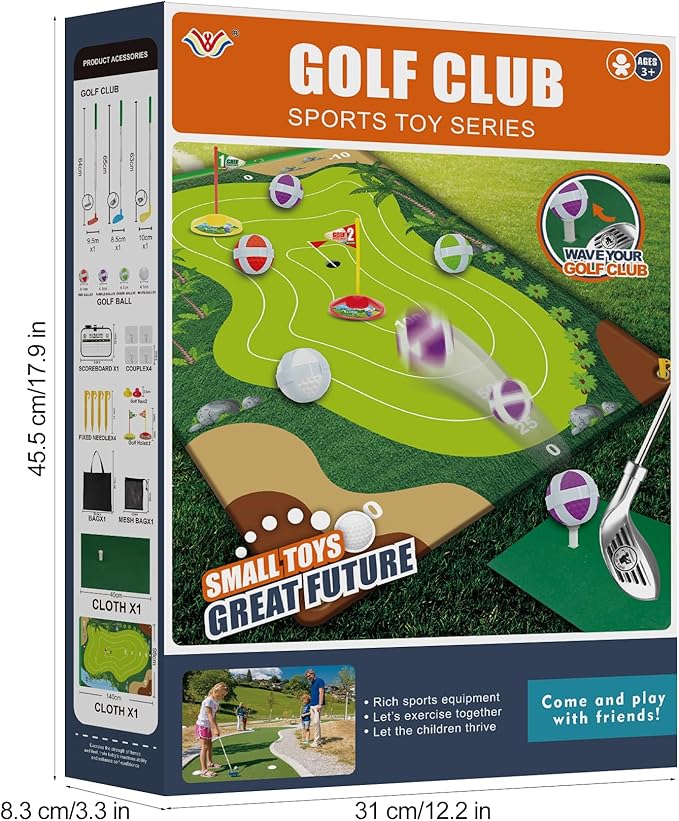 Liberry Kids Golf Set for 3 4 5 6 7 Years Old Boys Girls, Golf Chipping Game with Golf Mat, Sticky Balls, Storage Bag, Retractable Golf Clubs Outdoor Indoor Sports Toy Gift Toss Game (Silver)