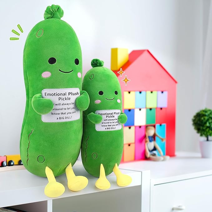 Emotional Plush Pickle,Pickle Stuffed Animal-12.6” Food Plushies Cucumber Stuffed Animal with Positive Words,Kawaii Plush Toys Birthday Gifts,Cute Vegetable Plushie Pillow for Kids Adults