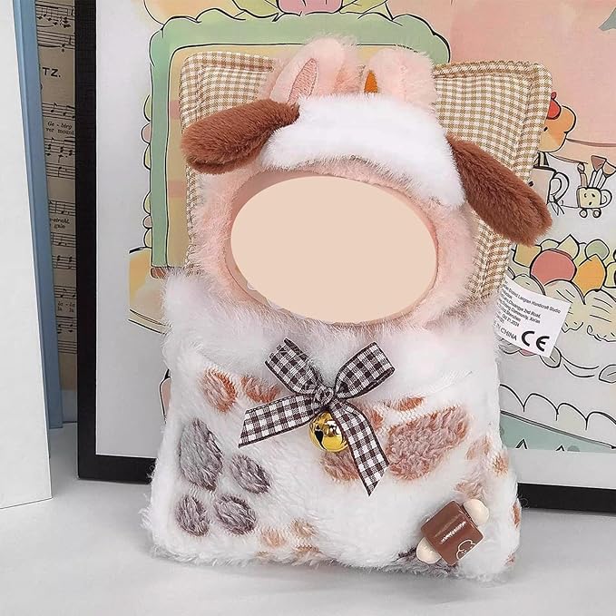Pajama for Labubu, 2pcs Clothes Accessories Set for 17cm Doll, Plush Sleep Bag and Cute Sleeping Hat Nightcap Hairpin, Animal Kawaii Costume Outfits Collection (No Doll Included) (Brown Dog Set)
