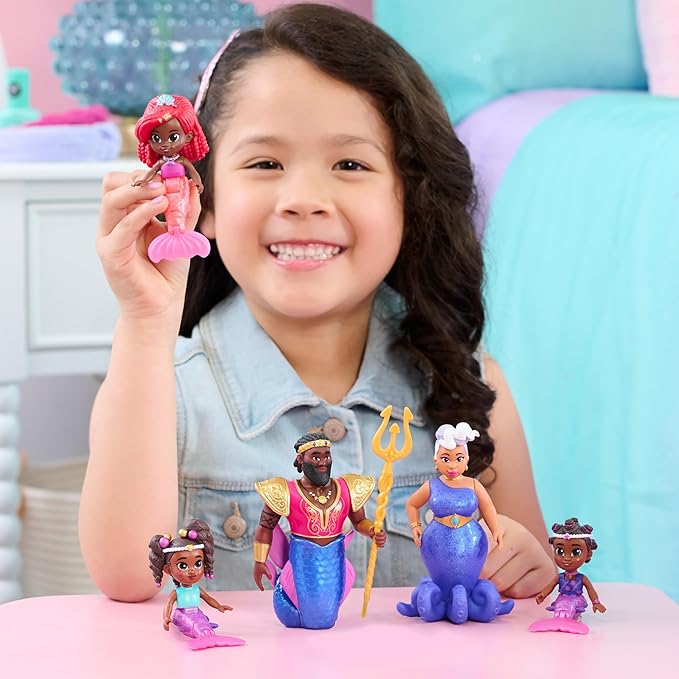 Just Play Disney Junior Ariel Royal Family 6-piece Color-Change Mermaid Figure Set, Kids Toys for Ages 3 Up