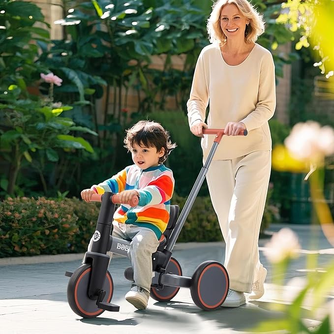 Bobike 5-in-1 Tricycle for Toddlers 18 Months to 5 Years Old, Toddler Bike, Kids Tricycle with Push Handle and Backrest, Toddler Balance Bike with Easy Assembly for Boys and Girls. (Grey)