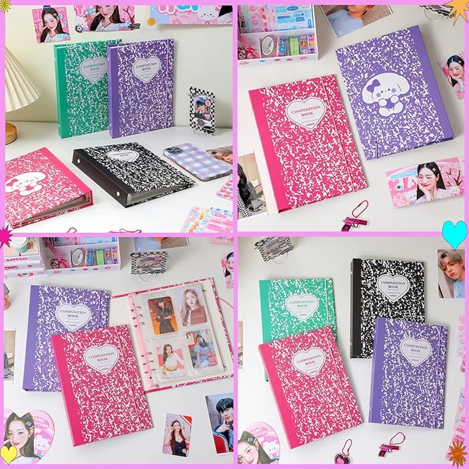 Kpop Photocard Binder 3 Inch Kpop Photocard Holder Book with 50pcs Holographic Card Sleeves &Kpop Photocard Korean Stickers, A5 Binder Photocard Album with 200 Pockets 25pcs Inner Page